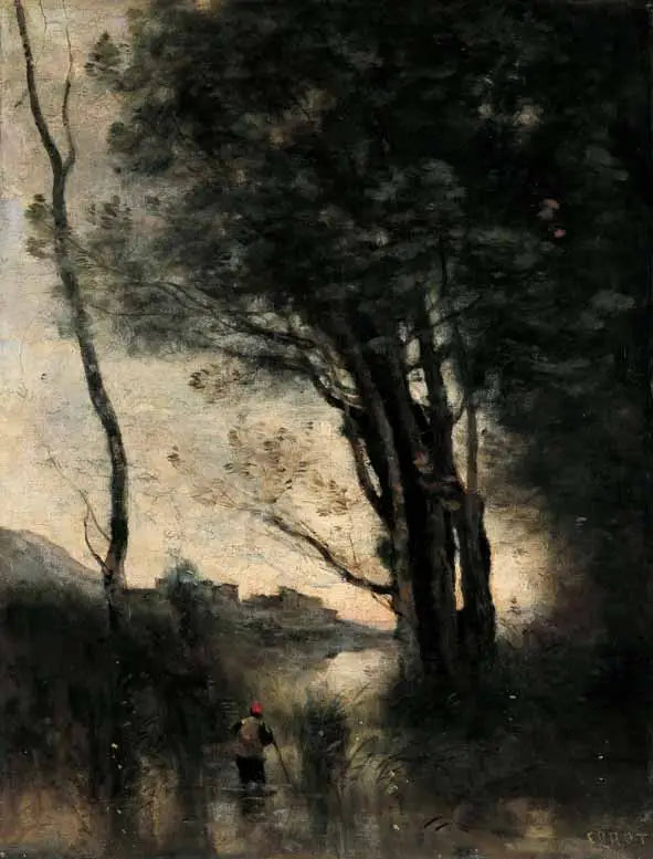 Kozy przechodzące przez rzekę na brodzie. Wspomnienie z Włoch - Jean-Baptiste Camille Corot