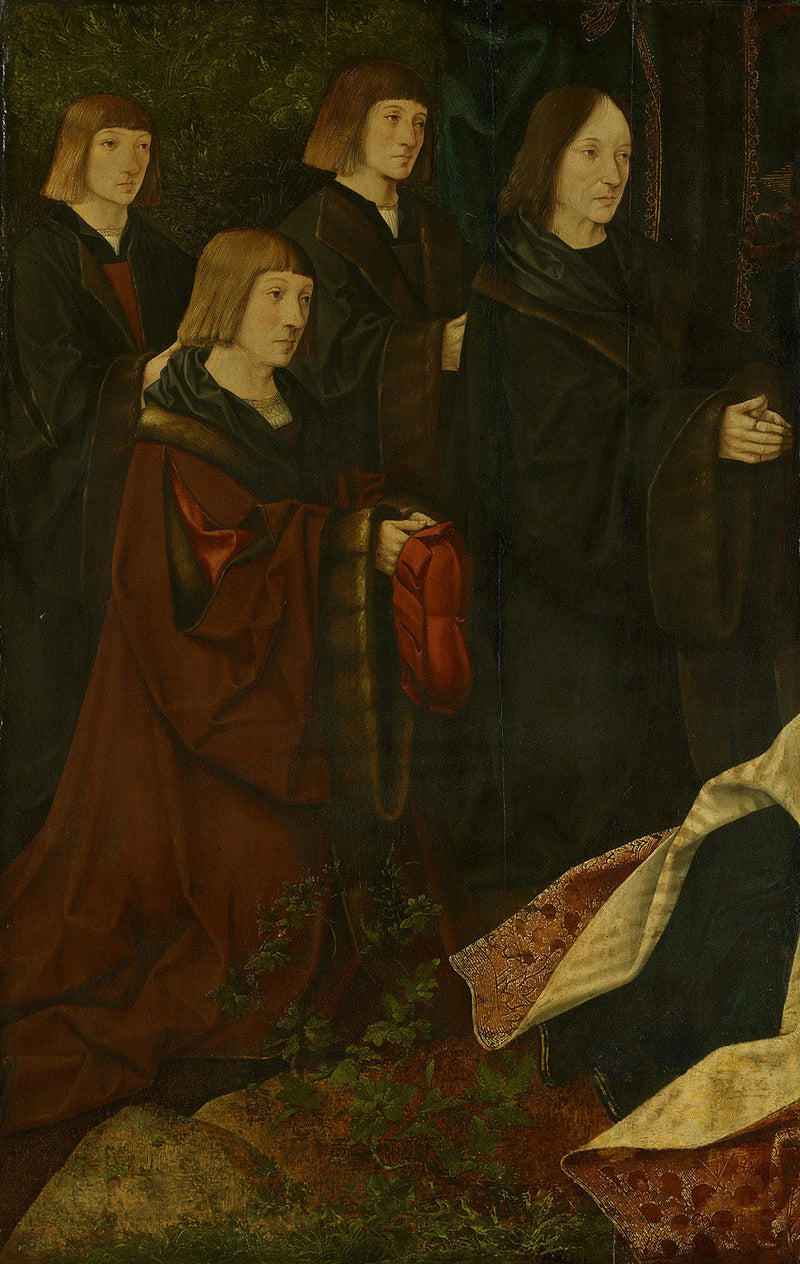 Darczyńcy Korsgen Elbertzen i jego synowie Dirck i Albert po lewej stronie, z dawczyniami po prawej stronie. - Jacob Cornelisz van Oostsanen