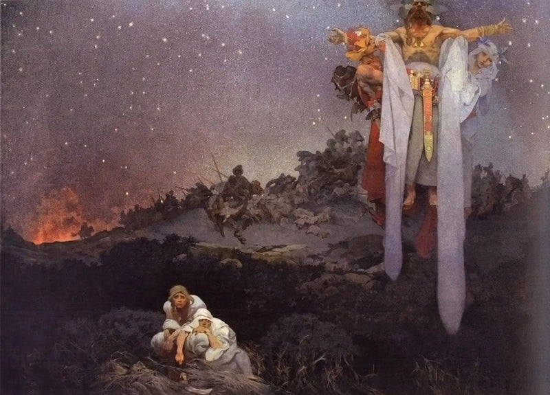 Niewolnicy na ich prehistorycznym miejscu - Alphonse Mucha