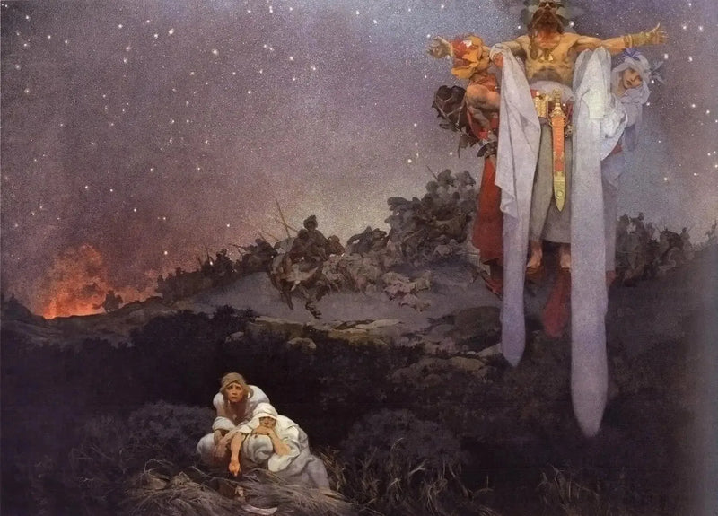 Niewolnicy na ich prehistorycznym miejscu - Alphonse Mucha