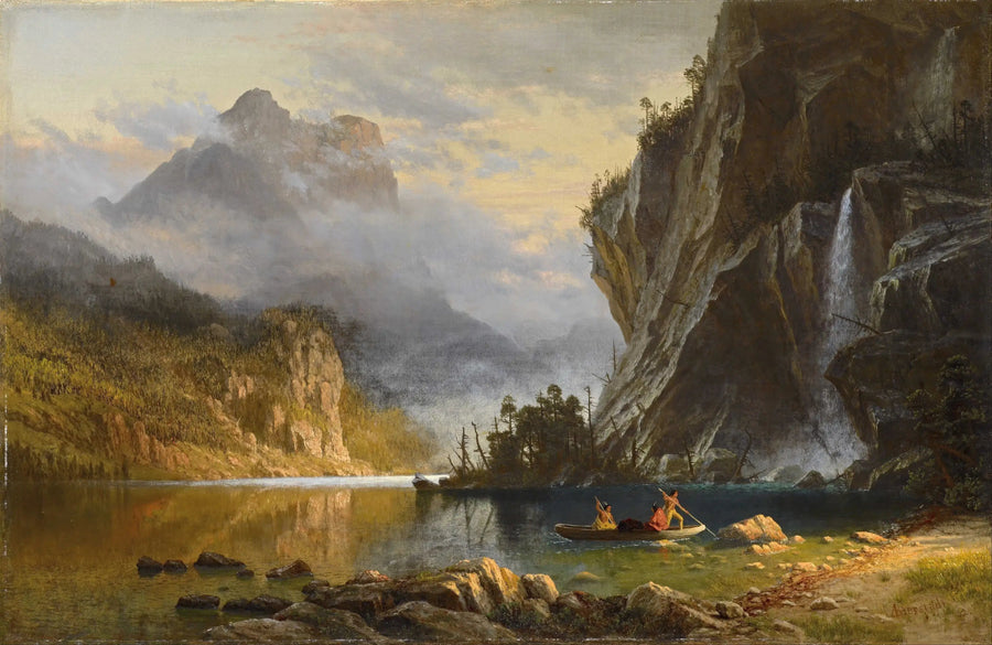 Indianie uprawiają połowy na harpun - Albert Bierstadt