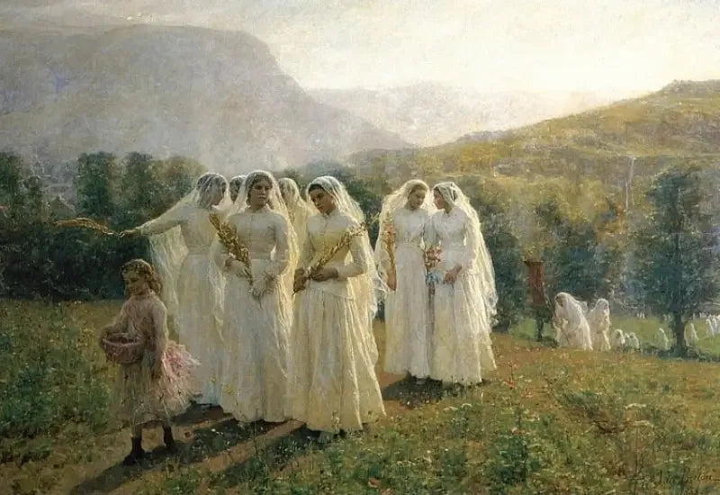 Młode dziewczęta idą w procesji - Jules Breton