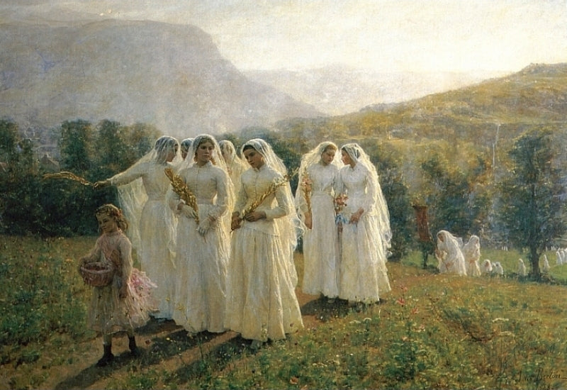 Les jeunes filles se rendent à la procession - Jules Breton - Alpha Reproduction