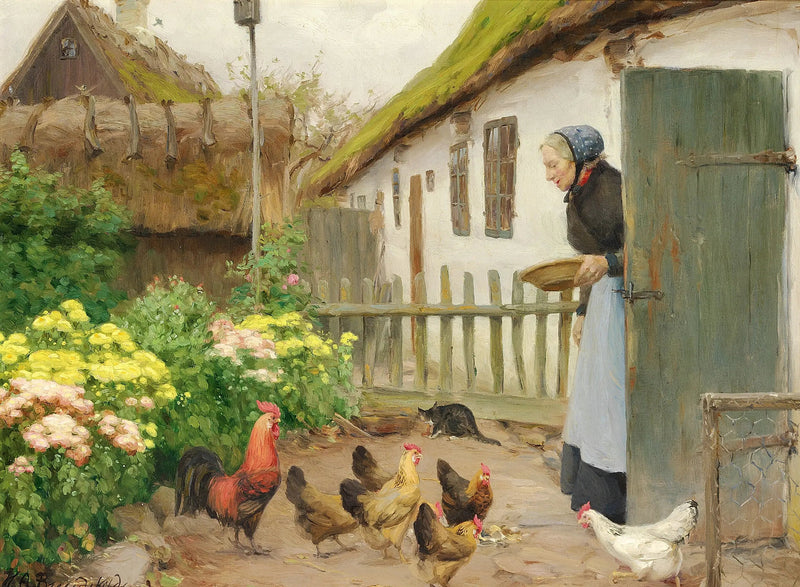 Kury są karmione. - H. A. Brendekilde