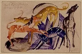 Cztery psy towarzyszące księcia Jusuffa - Franz Marc