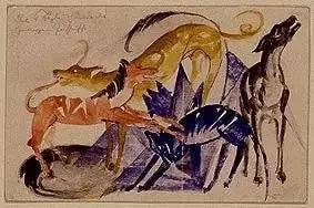 Cztery psy towarzyszące księcia Jusuffa - Franz Marc