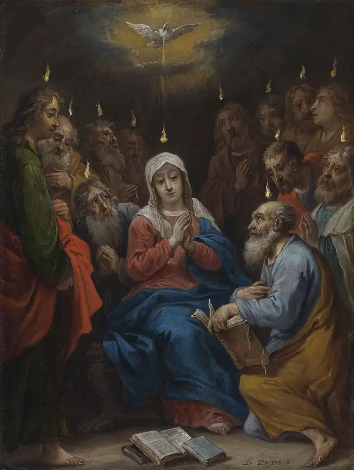 Quinze sekretów różańca: Zielone Świątki, Duch Święty zstępuje na Maryję i apostołów - David Teniers Młodszy