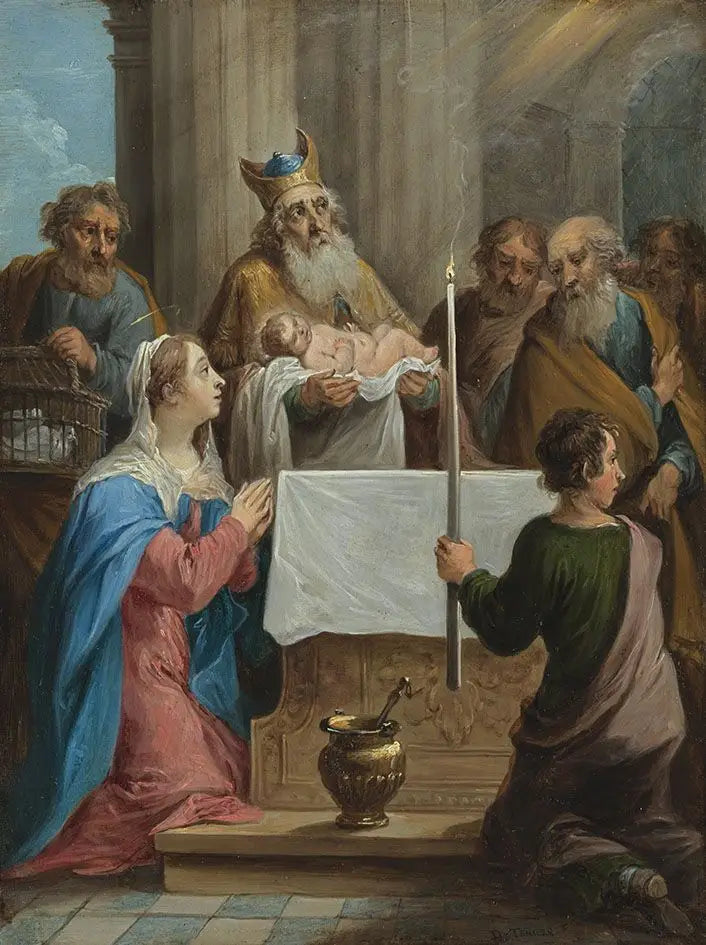 Piętnaście sekretów różańca: Symeon i Dzieciątko Jezus w świątyni - David Teniers Młodszy