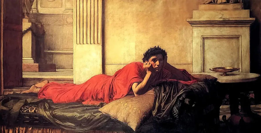 "Wyrzuty sumienia Nerona po zabójstwie matki - John William Waterhouse"