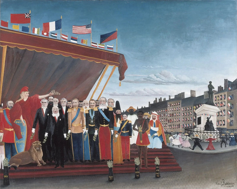 Przedstawiciele obcych mocarstw składający wizytę w celu powitania Republiki jako znak pokoju - Henri Rousseau