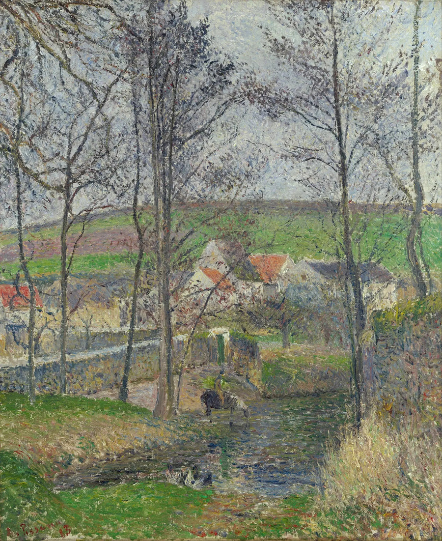 Brzegi Viosne w Osny w szarym czasie, zima - Camille Pissarro