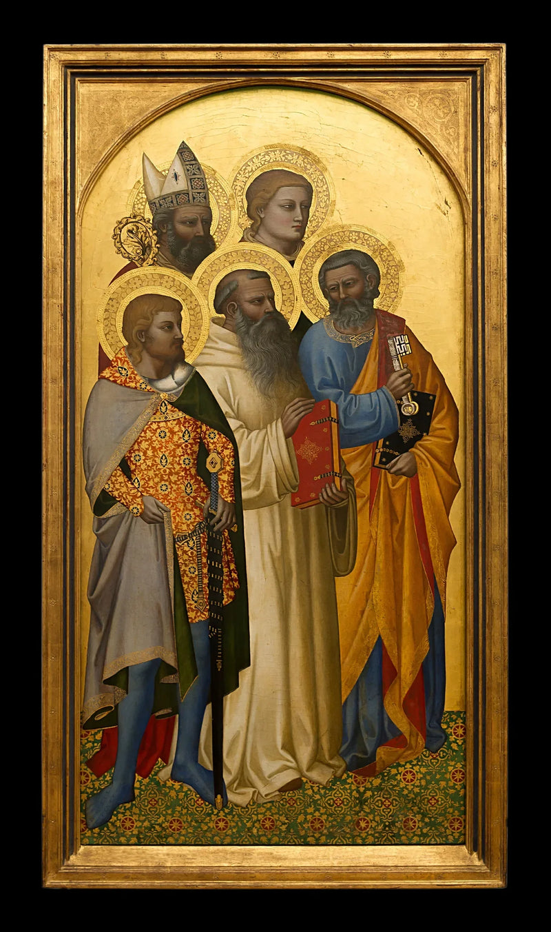 święci Piotr, Benoît, Julien (?), Étienne (?) oraz święty biskup (Nicolas z Bari?). - Nardo di Cione