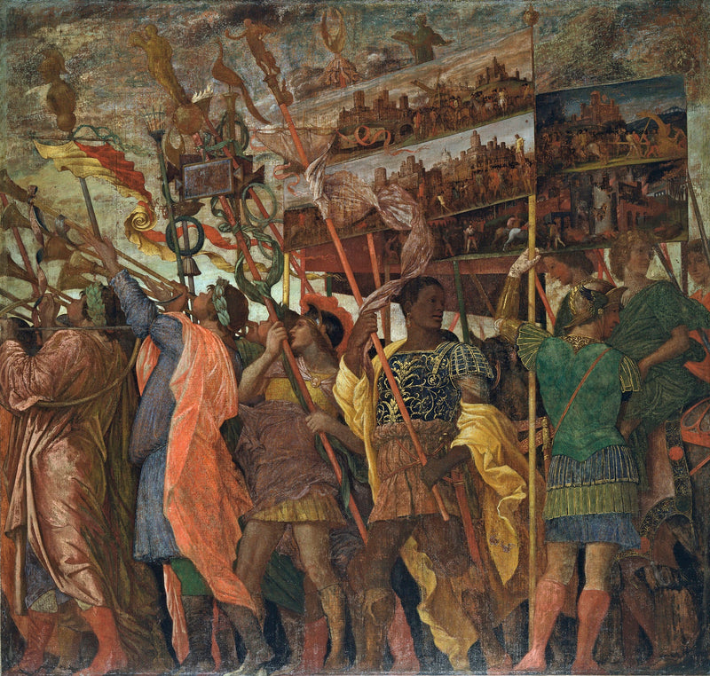 Triumfy Cezara: 1. Stojaki na obrazy - Andrea Mantegna