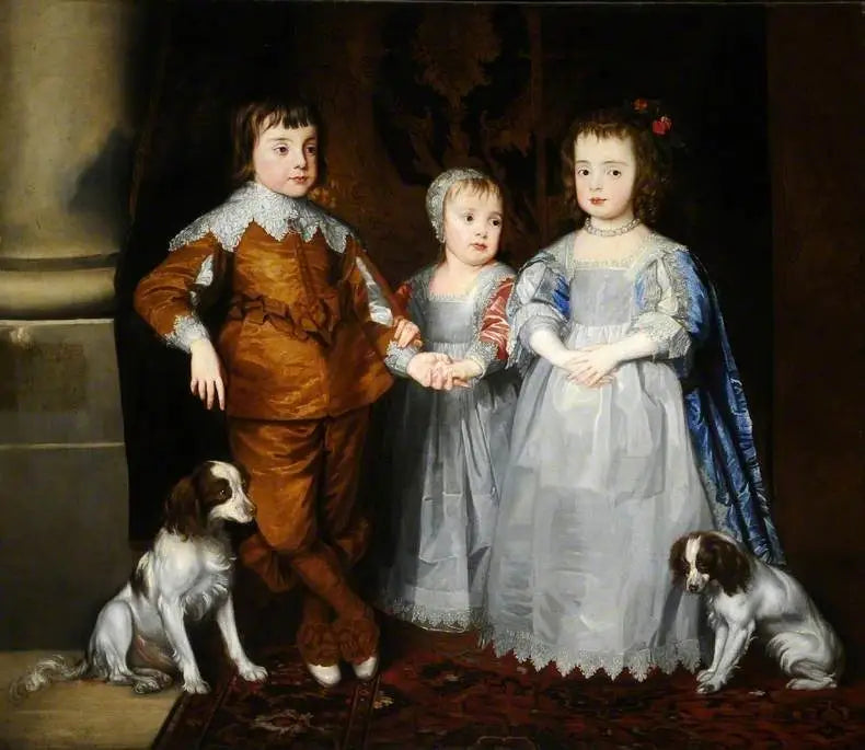 Trójmłodsi synowie Karola I (Karol, Jakub i Maria) z ich psami - Antoine van Dyck