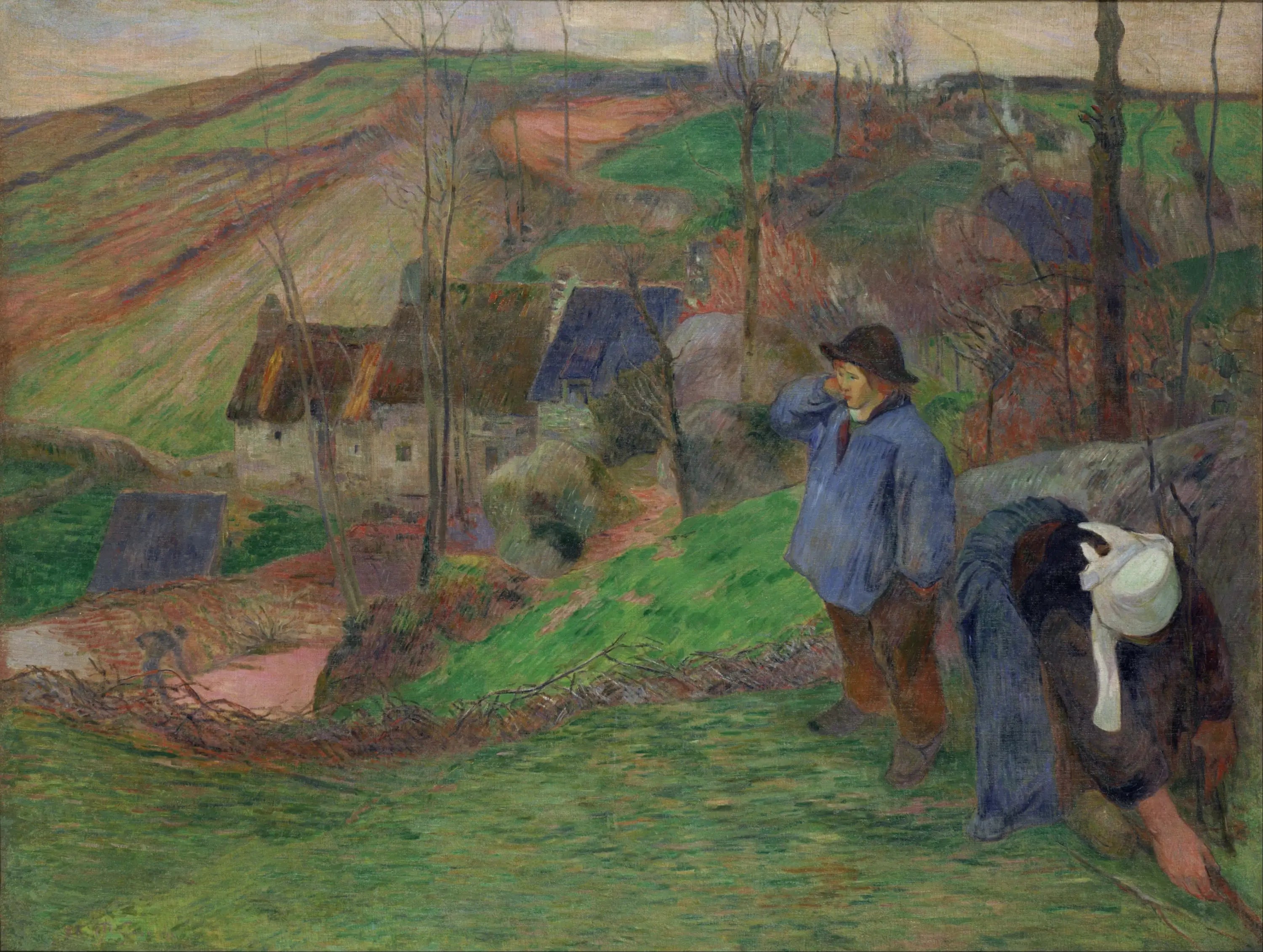 Reproduction du tableau « L'Hiver à Pont-Aven, petit Breton et ramasseuse - Paul Gauguin » par Alpha Reproduction en peinture à l’huile