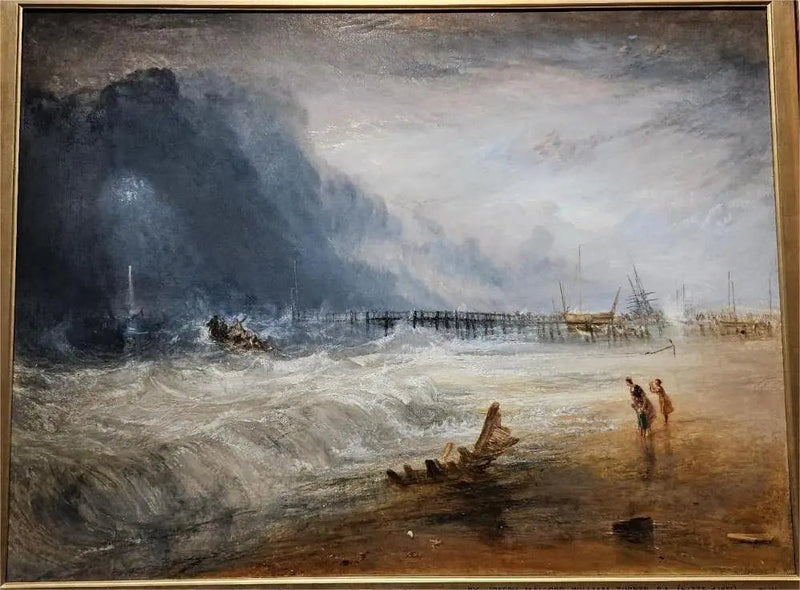 Łódź ratunkowa i aparat Manby wyruszający do osiadłego statku nadającego sygnał (niebieskie światła) pomocy - J. M. W. Turner