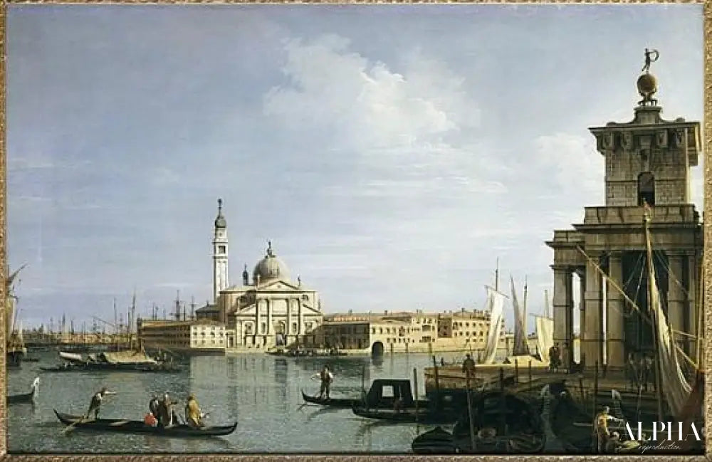 L'île de San Giorgio Maggiore, à Venise, avec la Punta della Dogana et de nombreux bateaux - Giovanni Antonio Canal - Reproductions de tableaux et peintures haut de gamme