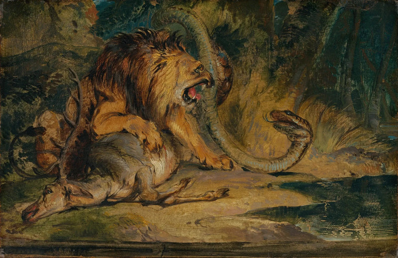 Lew broniący swojej ofiary - Edwin Henry Landseer