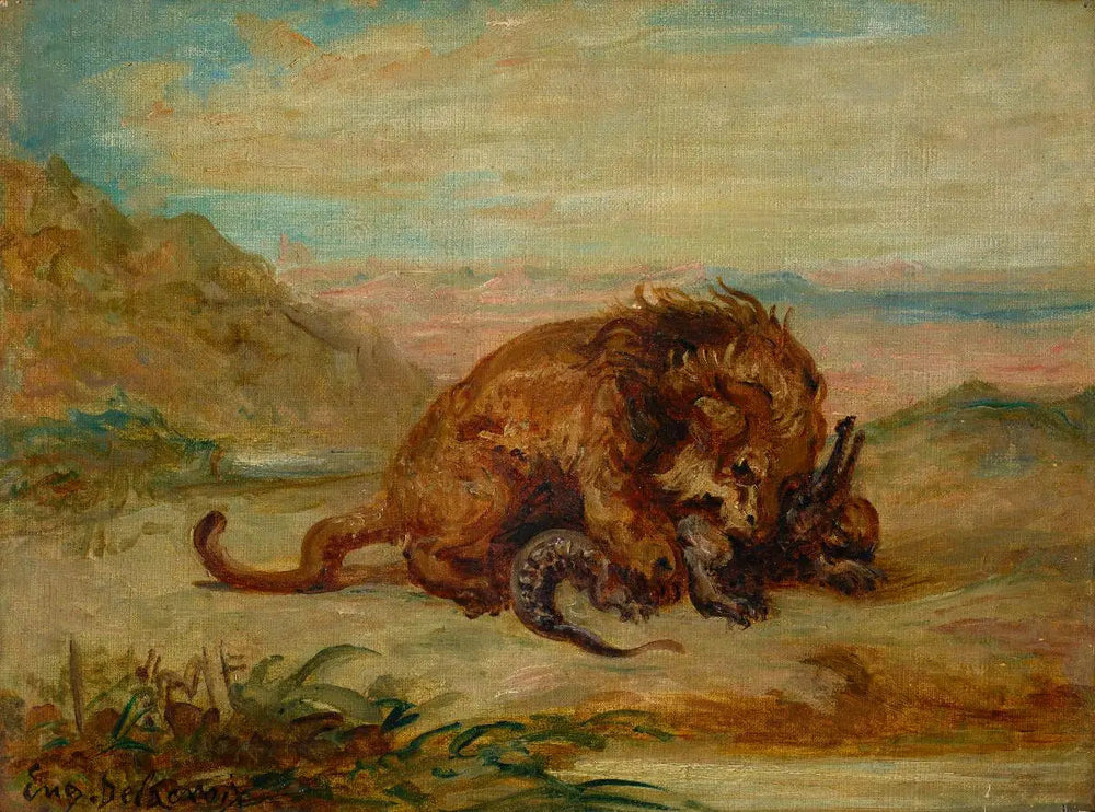 Lion et Crocodile - Eugène Delacroix image 1 reproduction de peinture à l’huile