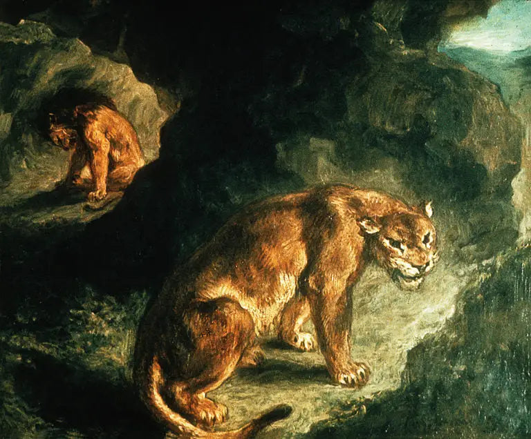 Lwica i lew w swojej jaskini - Eugène Delacroix