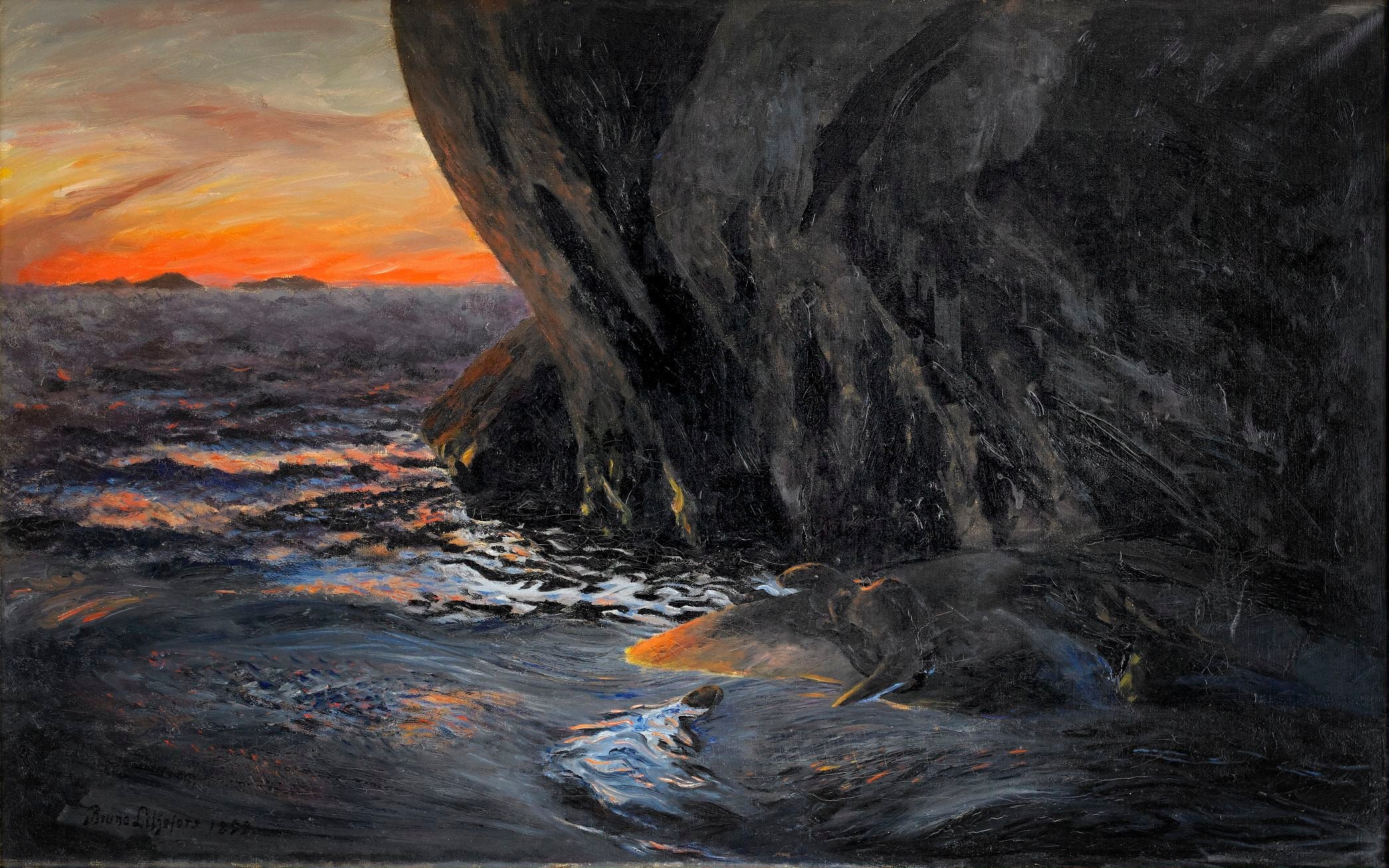 Loutres - Bruno Liljefors image 1 reproduction artisanale de tableau