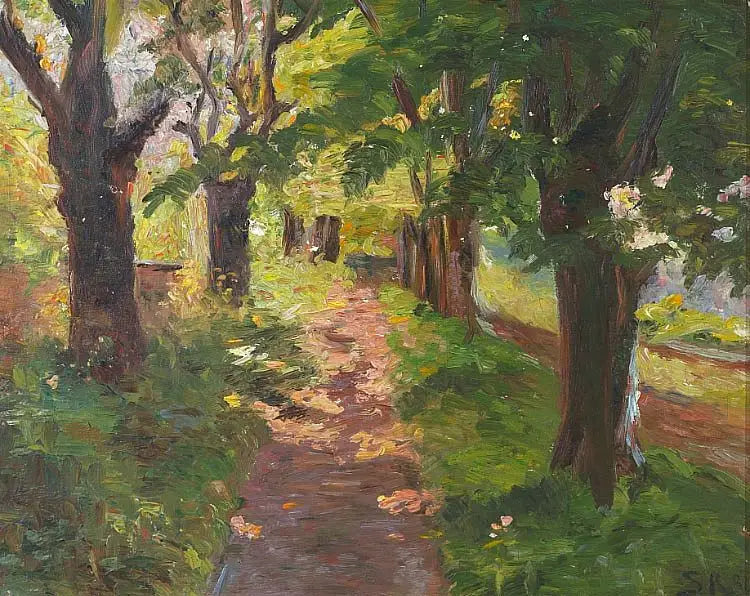 Światło słoneczne przez drzewa Skagen Plantage. - Peder Severin Krøyer