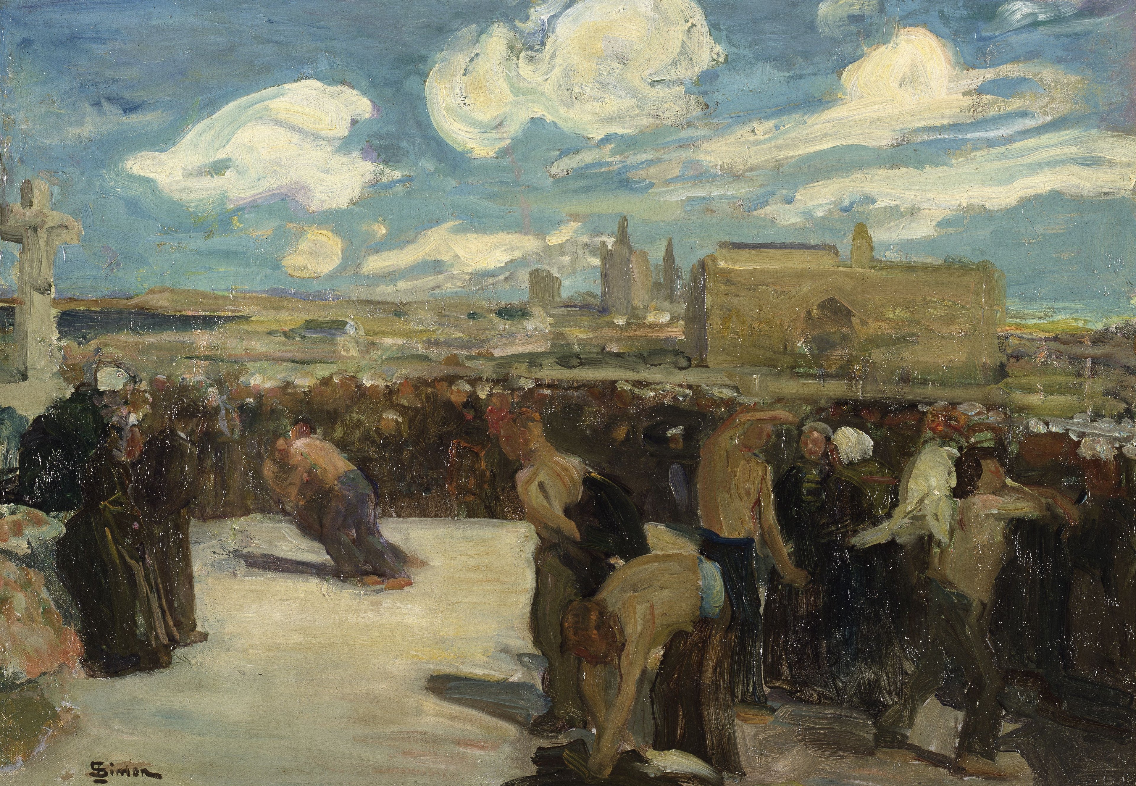 Lutteurs en Bretagne - Lucien Simon image 1 tableau peint à l’huile sur toile