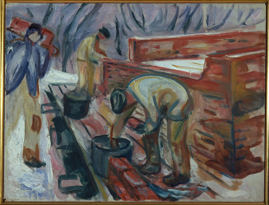 Murarze przy pracy nad budynkiem studia - Edvard Munch
