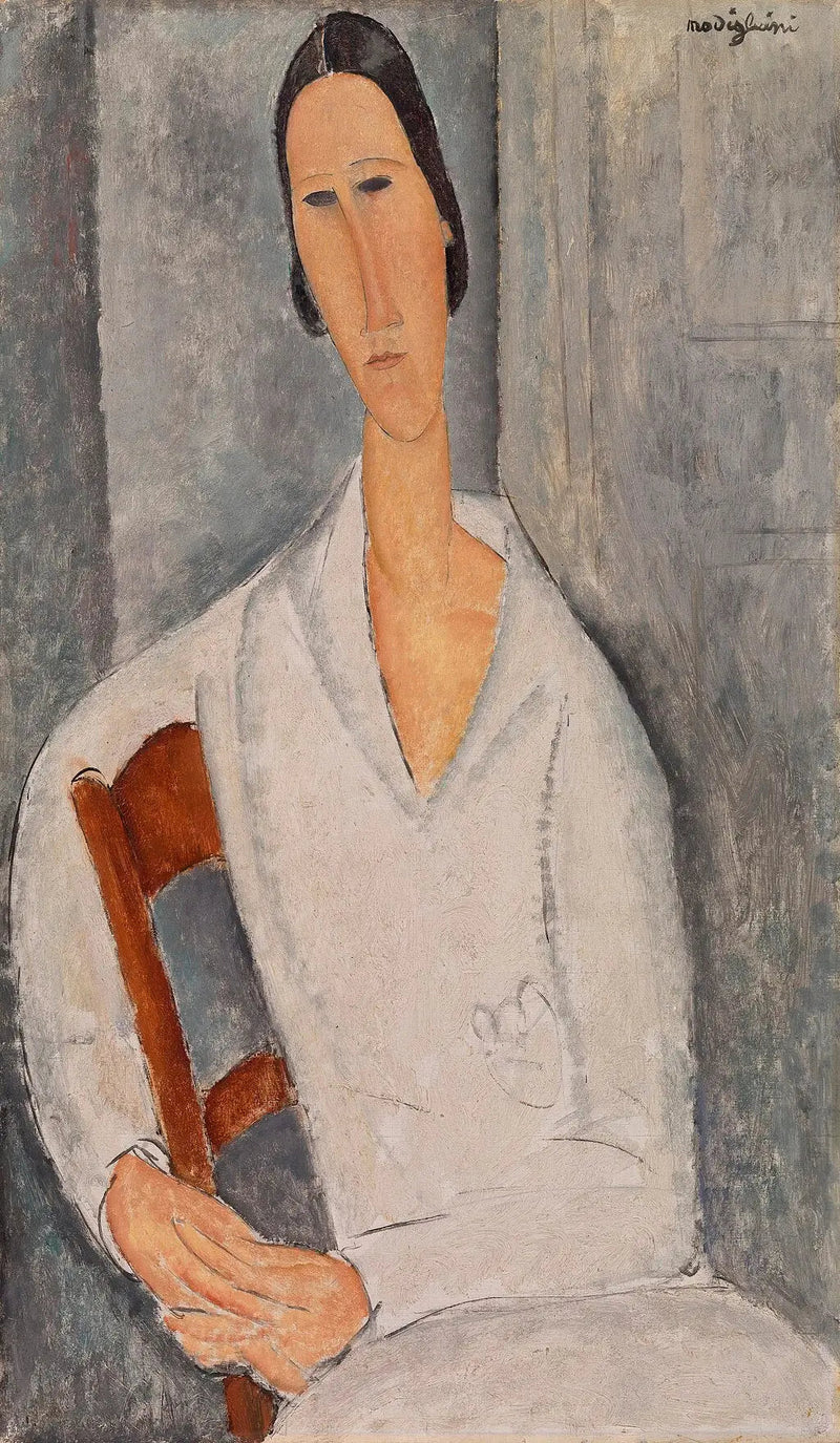 Pani Hanka Zborowska oparta na krześle - Amedeo Modigliani