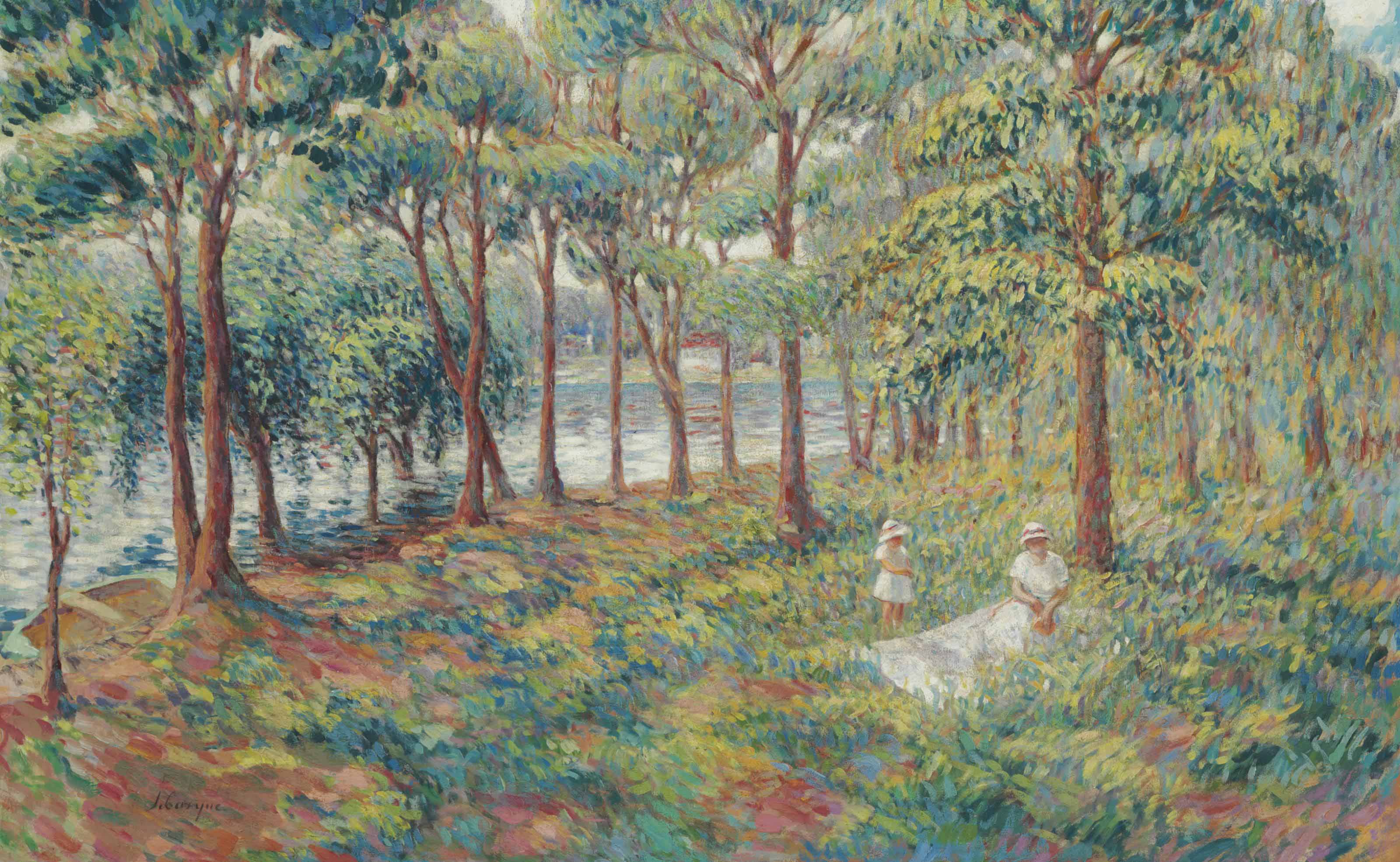 Madame Lebasque et sa fille au bord de la Marne - Henri Lebasque image 1 reproduction artisanale de tableau