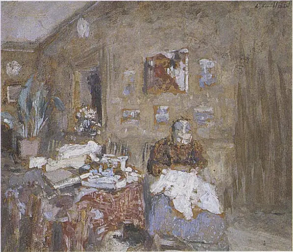 Madame Vuillard szyjąca - Édouard Vuillard