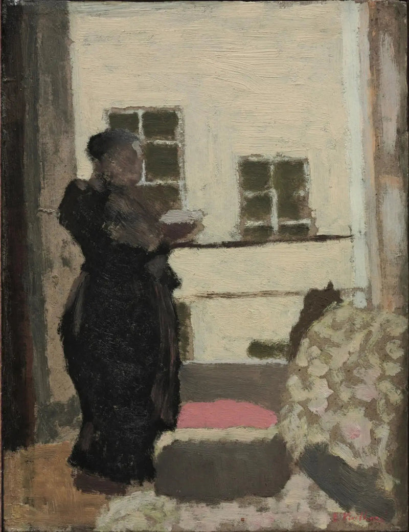 Pani Vuillard stojąca czytająca przed oknem - Édouard Vuillard