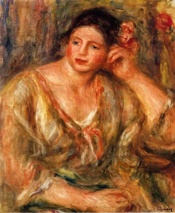 Madeleine oparta na łokciu z kwiatami we włosach - Pierre-Auguste Renoir
