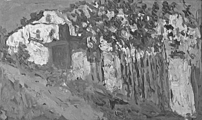 Dom i ogród (przednia strona) / szkic pejzażu z kościołem (tylna strona) - Kazimir Malevich