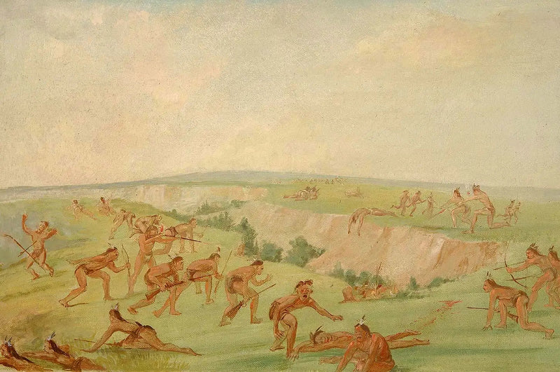 Mandan atakujący grupę Arikara - George Catlin