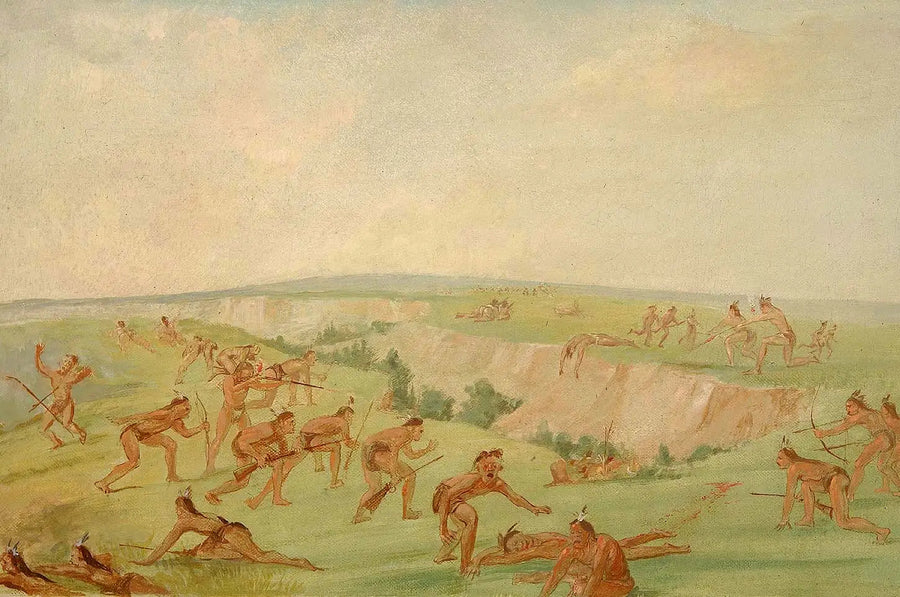 Mandan atakujący grupę Arikara - George Catlin