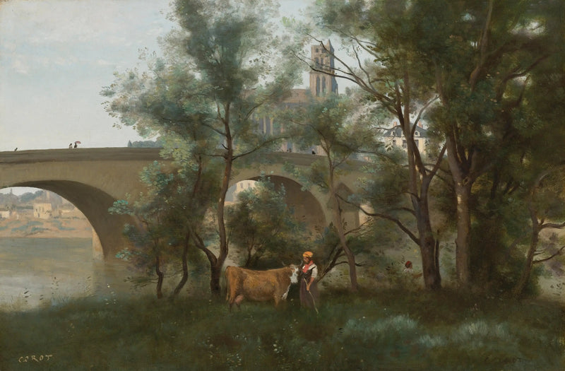Mantes, brzegi Sekwany u stóp mostu - Jean-Baptiste Camille Corot