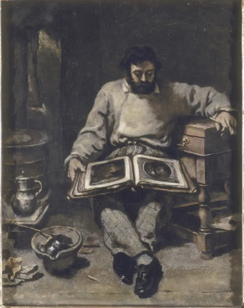 Marc Trapadoux przeglądający książkę z grafikami - Gustave Courbet