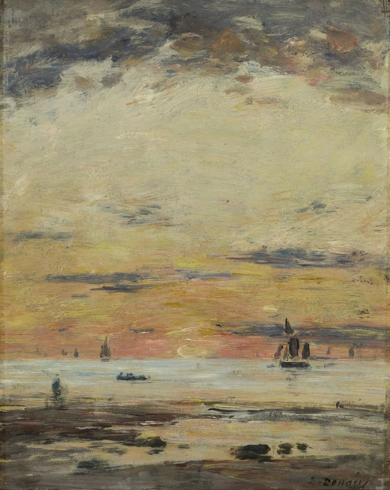 Niski stan wody przy zachodzie słońca - Eugène Boudin