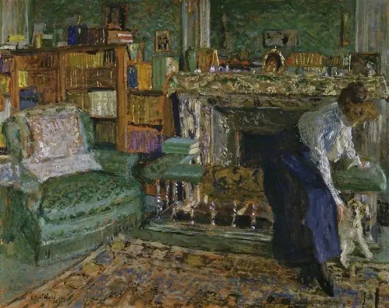 Marguerite Chapin w swoim mieszkaniu z psem - Édouard Vuillard