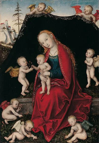 Maria z dzieckiem otoczona aniołami - Lucas Cranach Starszy