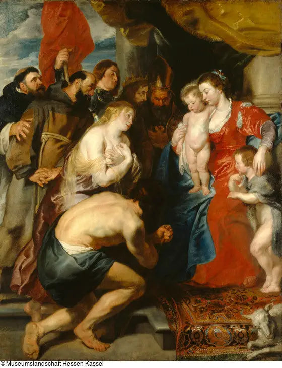 Maria i Jezus z świętym Janem, czczeni przez pokutujących grzeszników i świętych (ok. 1619) - Peter Paul Rubens