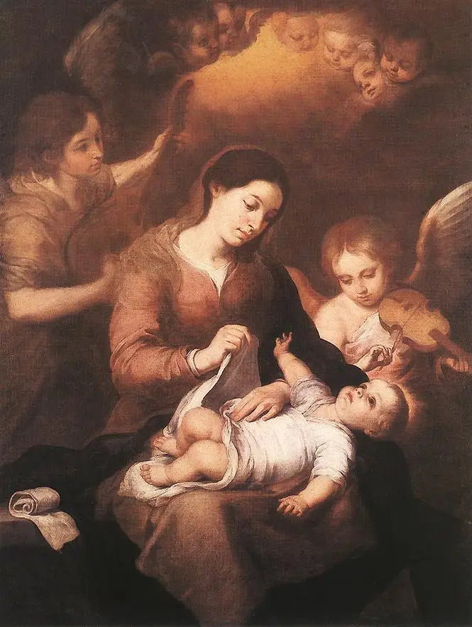 Maria i Dzieciątko z aniołami grającymi na instrumentach - Bartolomé Esteban Murillo