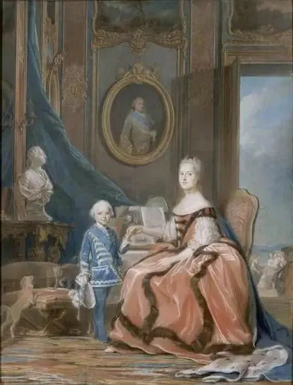 Marie-Josèphe de Saxe i książę Burgundii w swoim apartamencie w Wersalu - Maurice-Quentin de La Tour