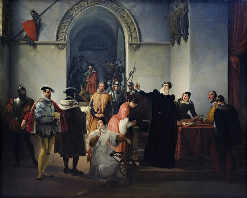 Maria Stuart protestująca ze swoim niewinnym przy czytaniu wyroku śmierci - Francesco Hayez