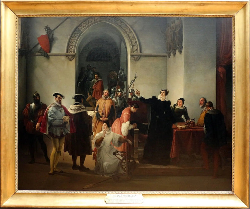 Maria Stuart protestująca ze swoim niewinnym przy czytaniu wyroku śmierci - Francesco Hayez