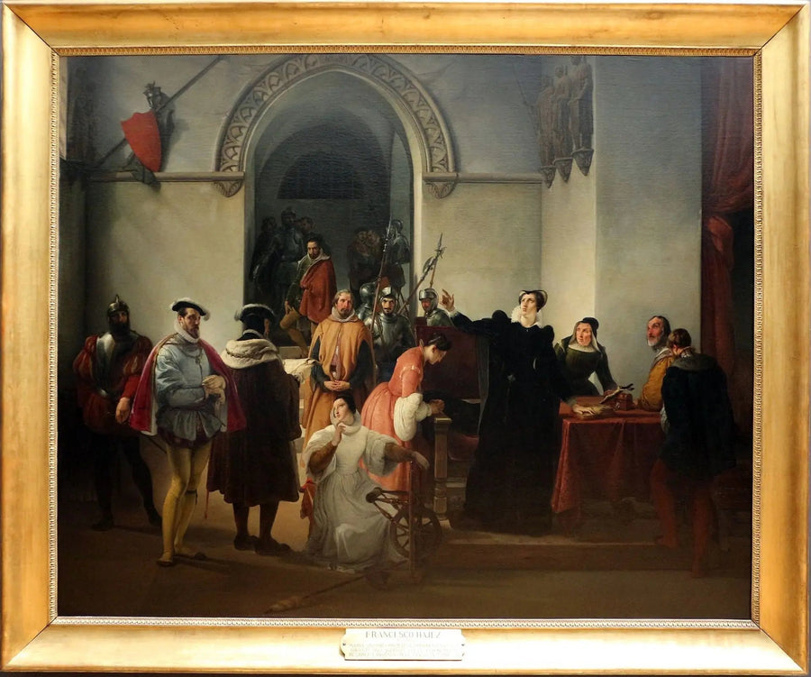 Maria Stuart protestująca ze swoim niewinnym przy czytaniu wyroku śmierci - Francesco Hayez