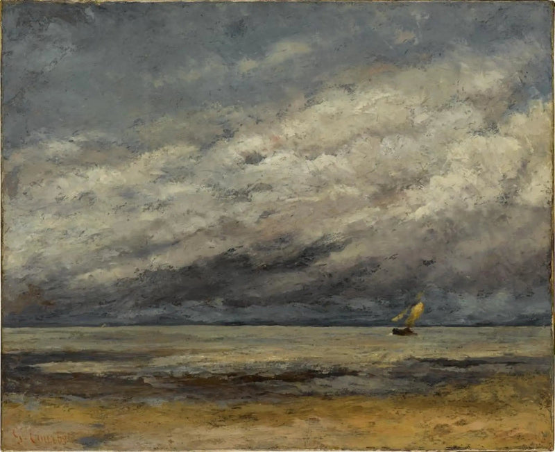 Morska scena z żaglówką zbliżającą się do burzy - Gustave Courbet