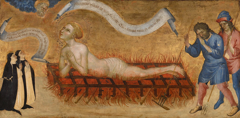 Męczeństwo św. Laurenta z dwoma benedyktyńskimi zakonnicami - Giovanni di Paolo