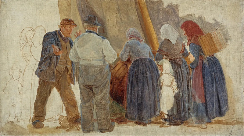 Poranna w Hornbæk. Mężczyźni i kobiety negocjujący - Peder Severin Krøyer